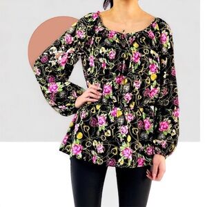 Betsey Johnson Floral print Top Blouse secret garden small pink black